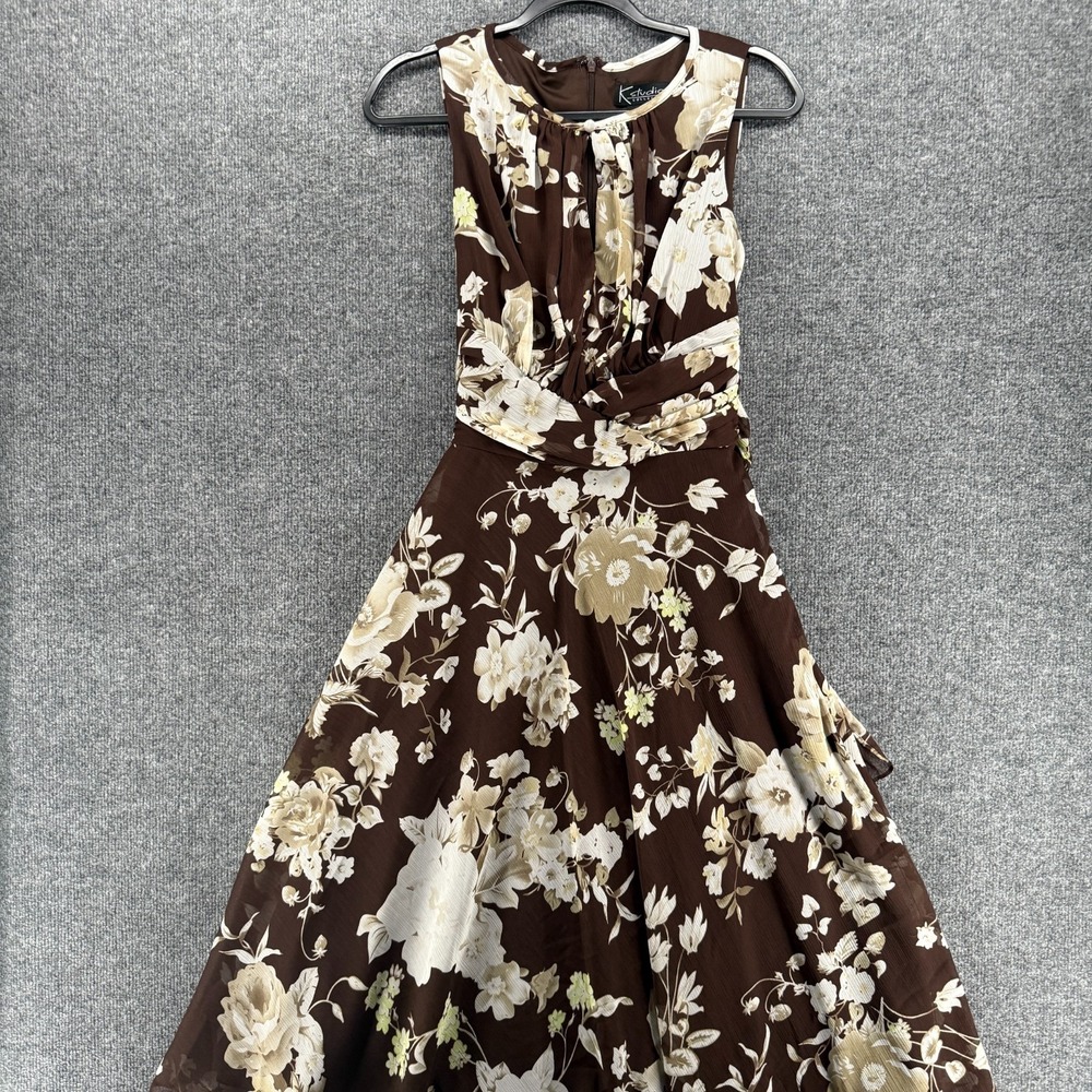 K Studio Dress Womens 8 Brown Floral Midi Flowy Boho Cottagecore Peasant Modest